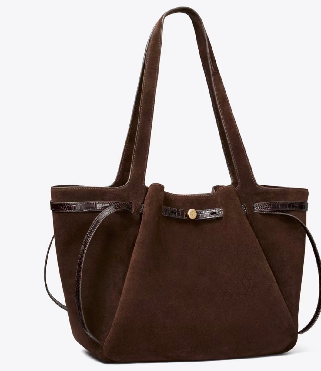 TORY BURCH ROMY SUEDE TOTE - dark cocoa