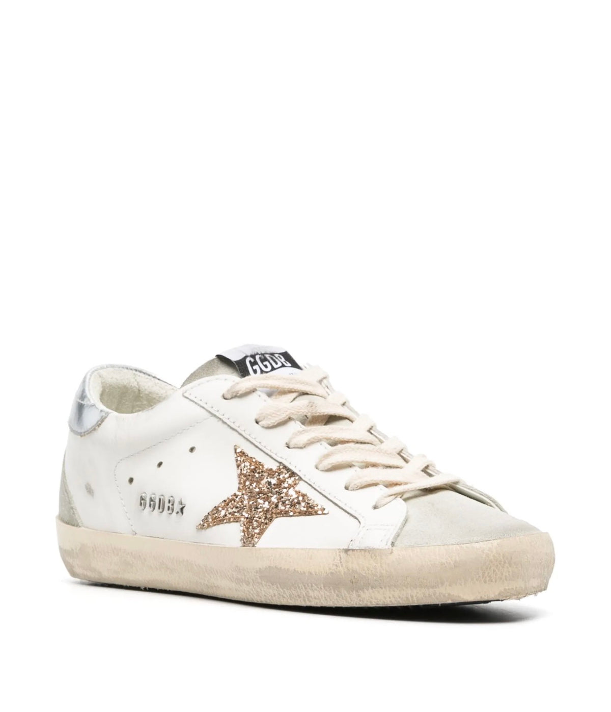 Golden Goose Super-Star with Gold Glitter Star - Ice Gray