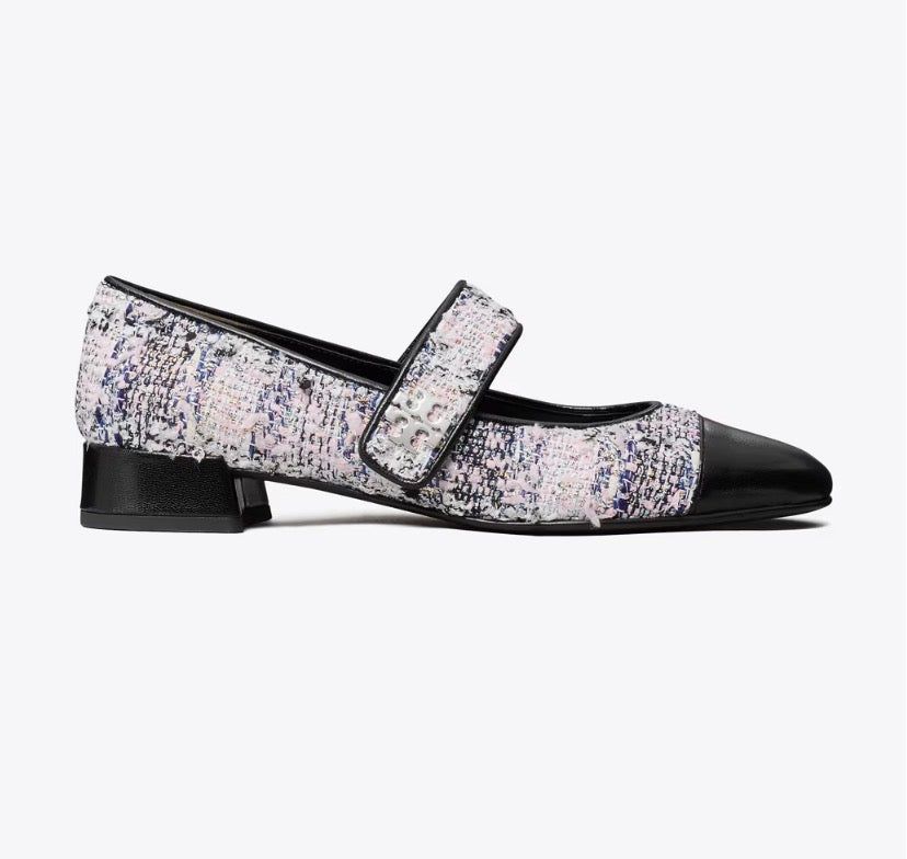 TORY BURCH CAP-TOE MARY JANE  -  Pink / Black multi