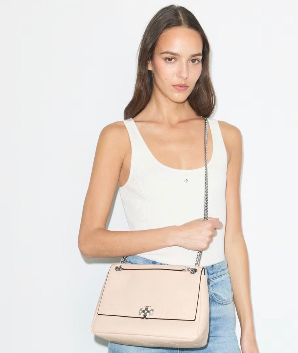 TORY BURCH CHARLIE QUILTED SHOULDER BAG - soft pink