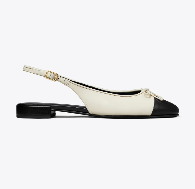 TORY BURCH CAP-TOE SLINGBACK - Light Cream / Perfect Black