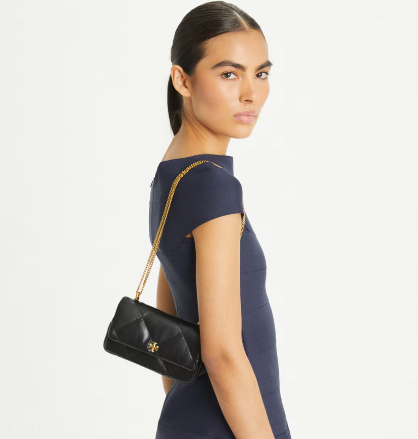 TORY BURCH MINI KIRA DIAMOND QUILT FLAP BLACK BAG - SEZON