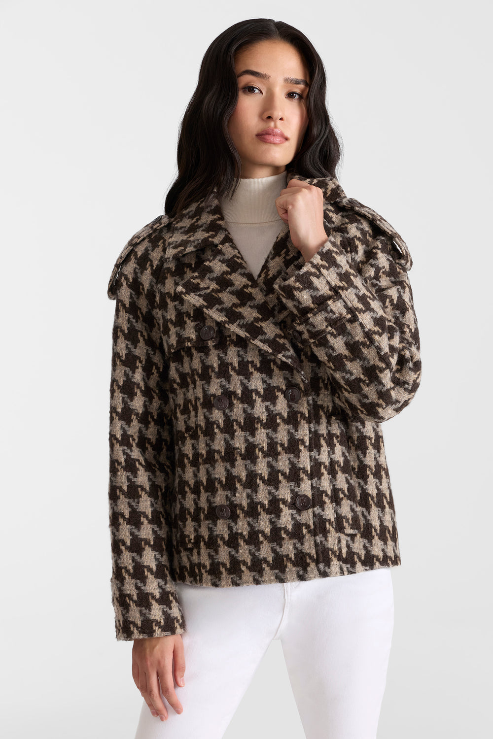 Mackage EDWINA-BHT Houndstooth Patterned Wool coat- Coffee