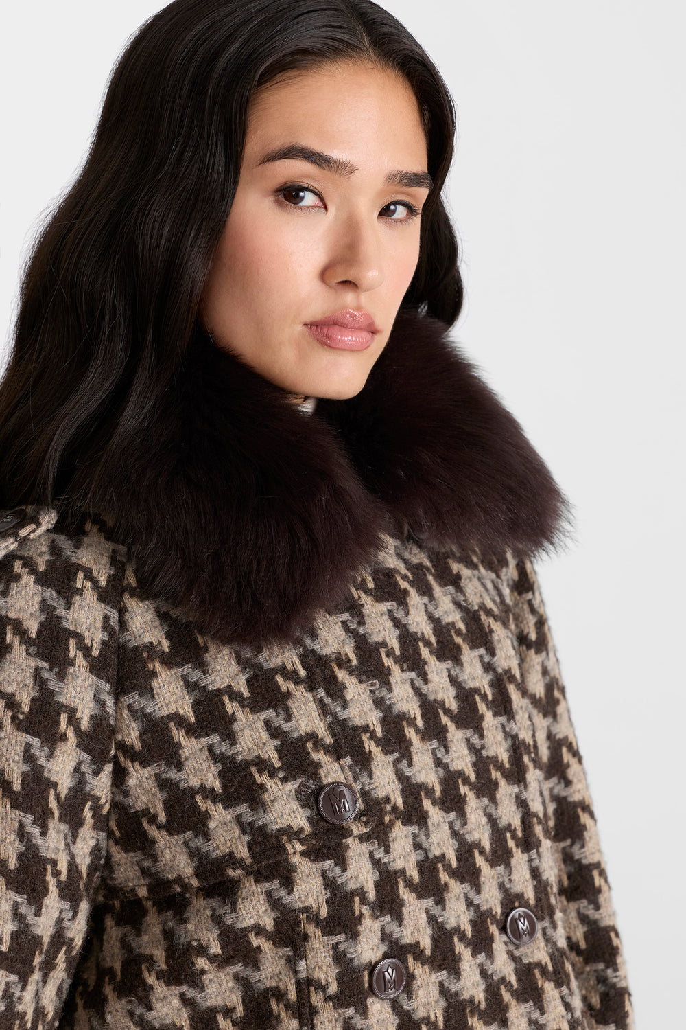 Mackage EDWINA-BHT Houndstooth Patterned Wool coat- Coffee