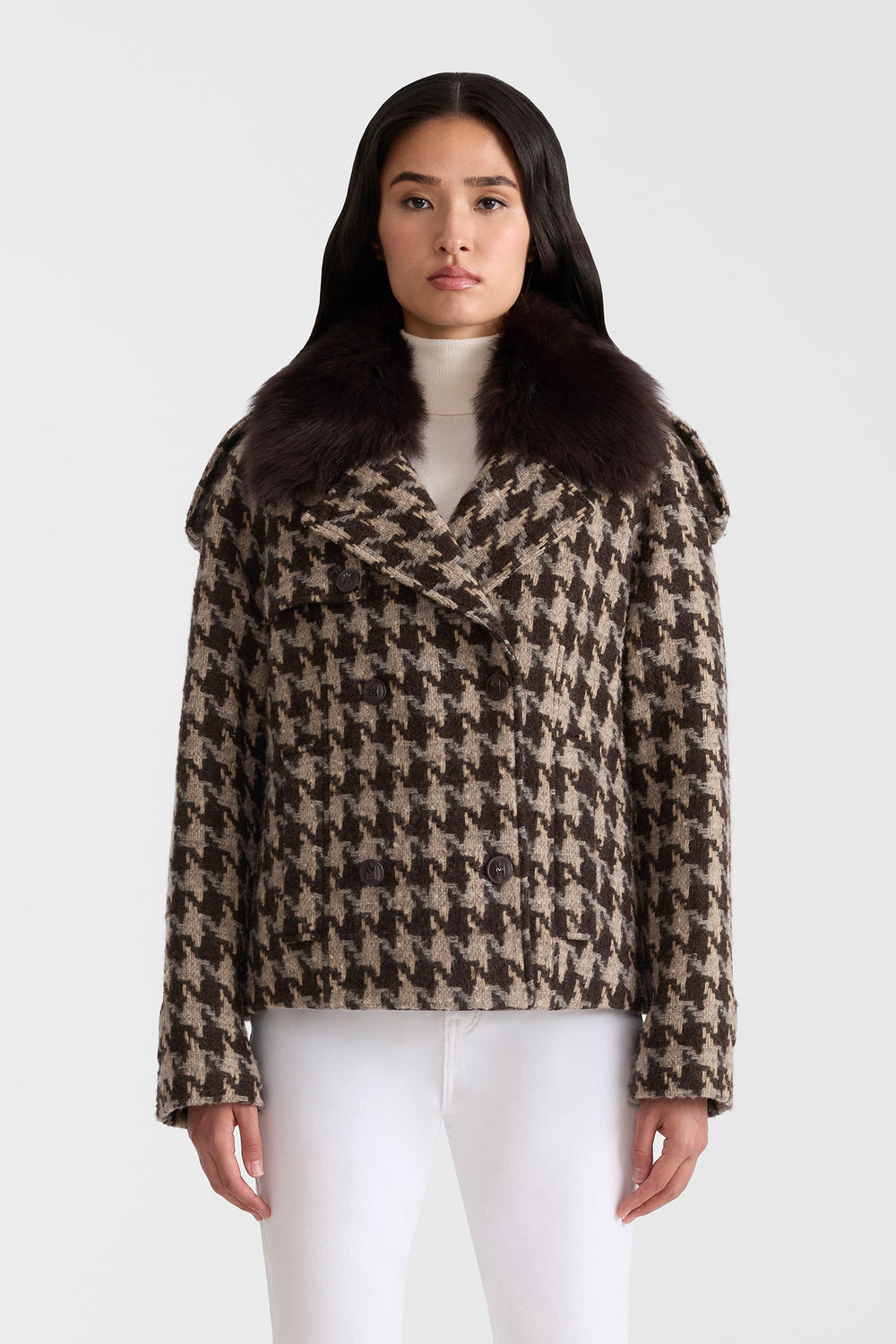 Mackage EDWINA-BHT Houndstooth Patterned Wool coat- Coffee