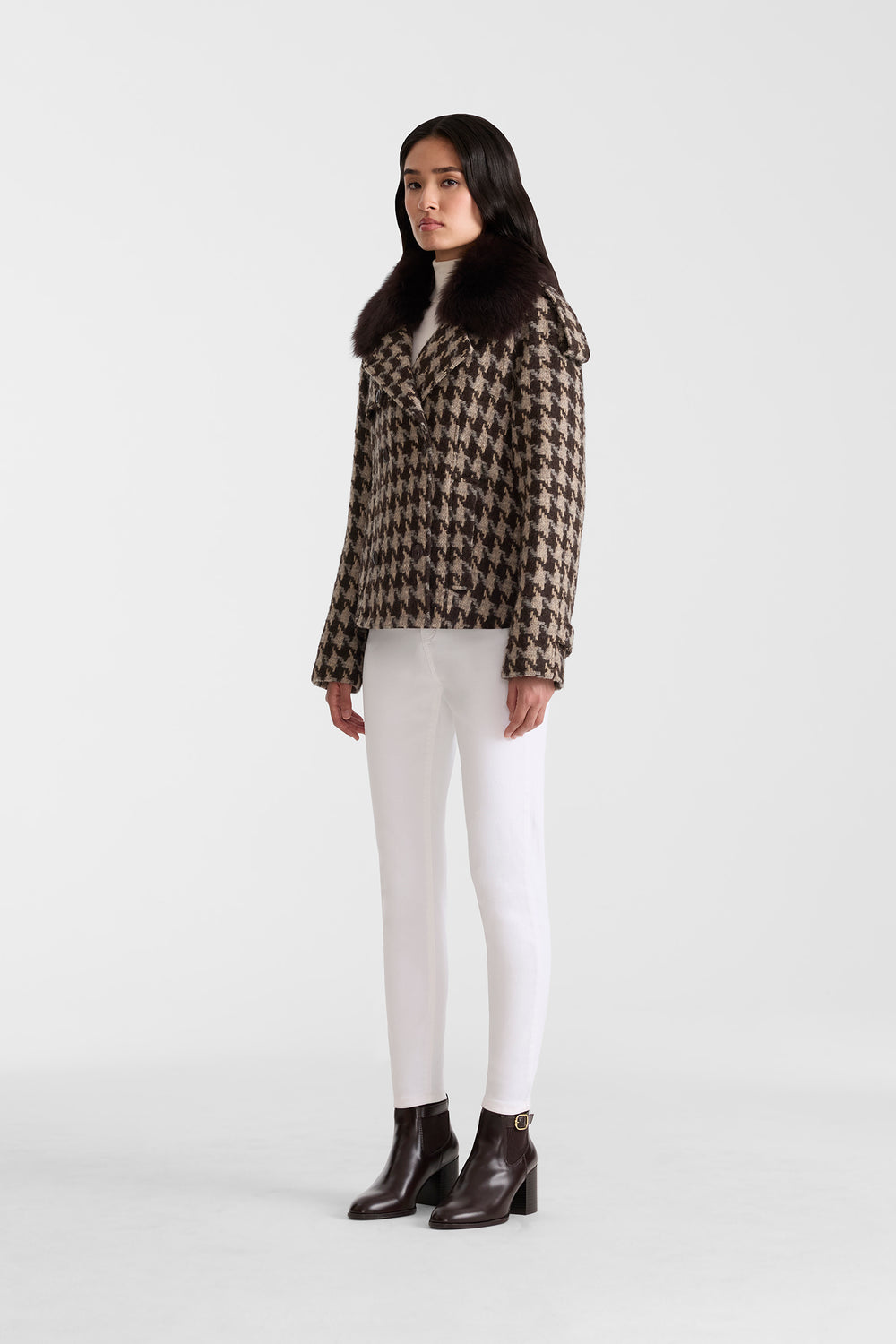 Mackage EDWINA-BHT Houndstooth Patterned Wool coat- Coffee