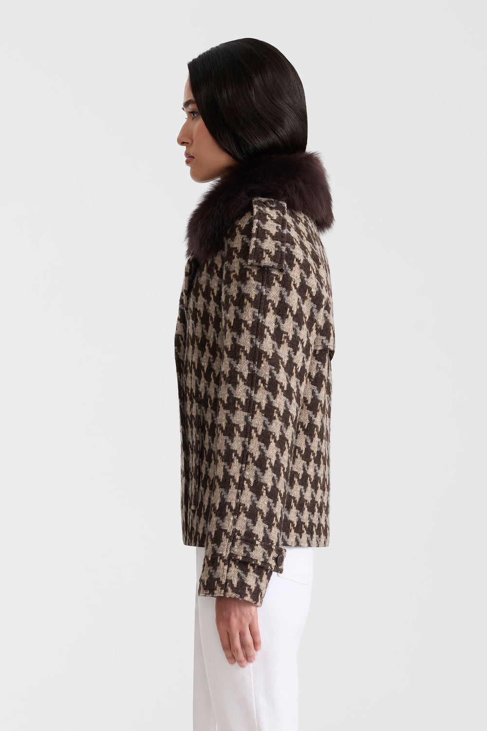 Mackage EDWINA-BHT Houndstooth Patterned Wool coat- Coffee