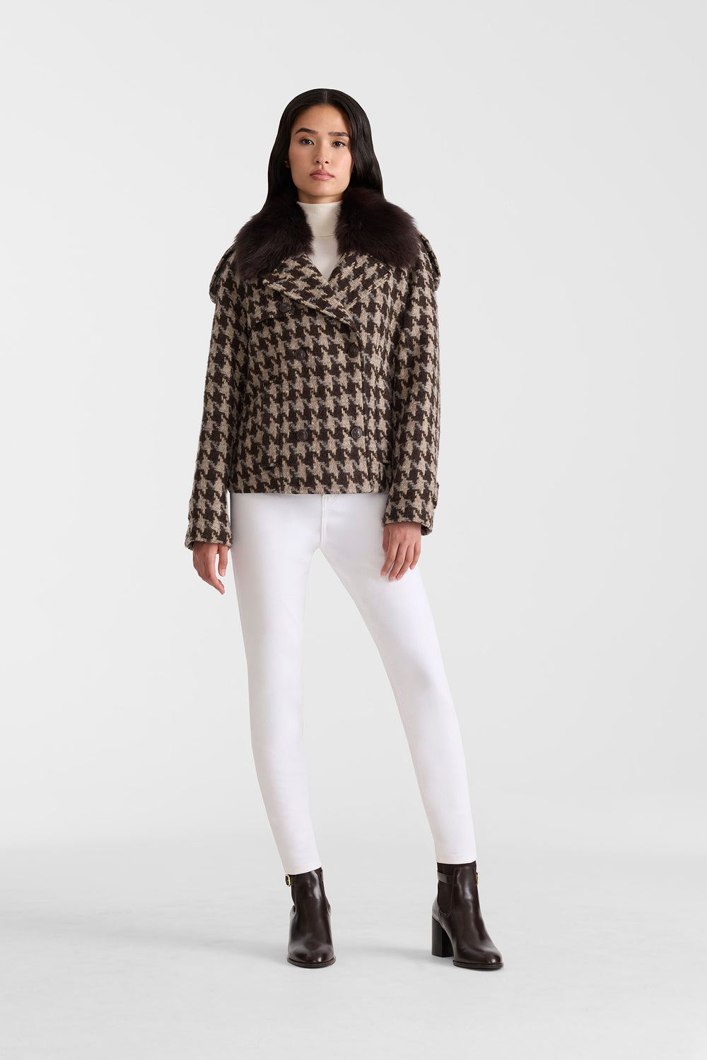 Mackage EDWINA-BHT Houndstooth Patterned Wool coat- Coffee