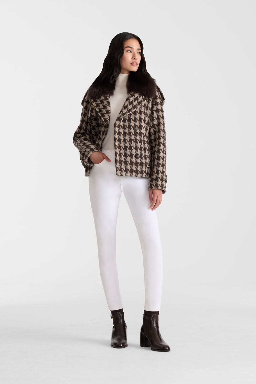 Mackage EDWINA-BHT Houndstooth Patterned Wool coat- Coffee