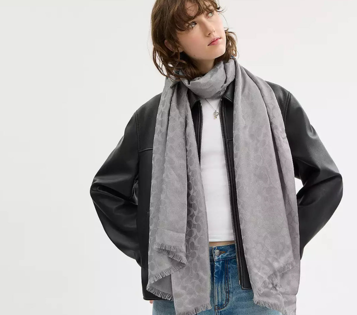 Coach Signature Metallic Oblong Scarf Gümüş Şal - HEMEN TESLİM - Hediye Kutulu