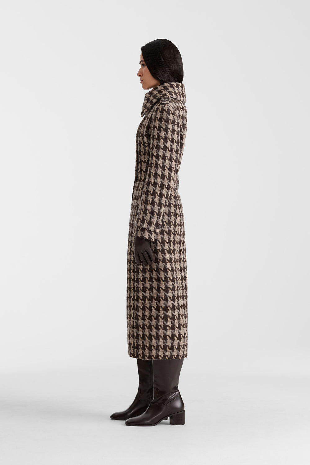 Mackage ELODIE-BHT fitted Houndstooth Patterned Wool coat-Coffee