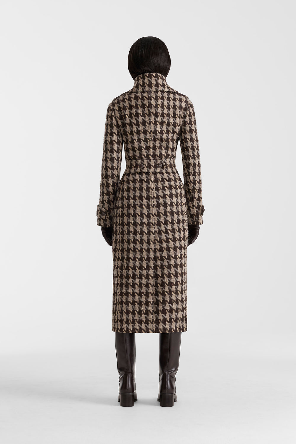 Mackage ELODIE-BHT fitted Houndstooth Patterned Wool coat-Coffee