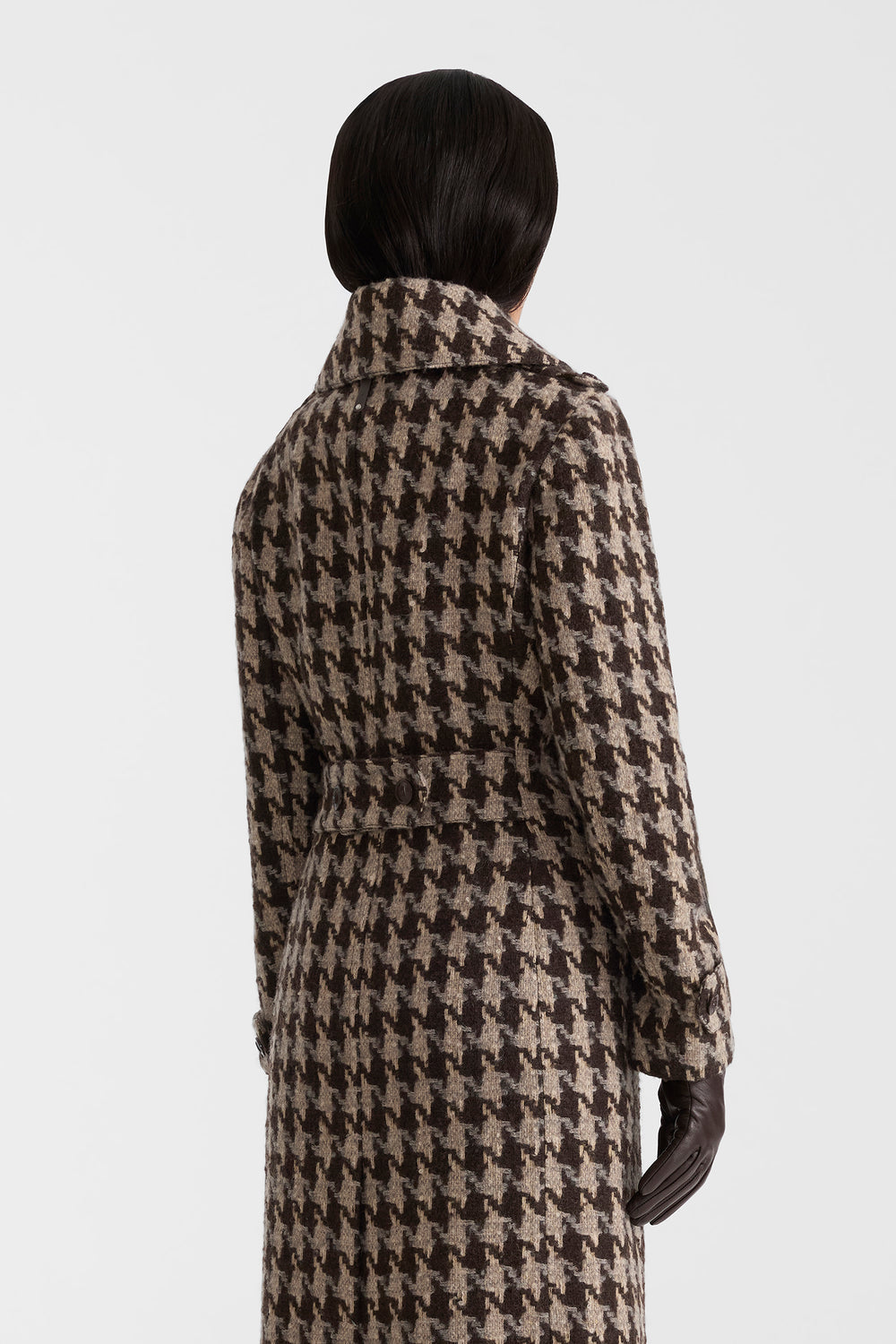Mackage ELODIE-BHT fitted Houndstooth Patterned Wool coat-Coffee