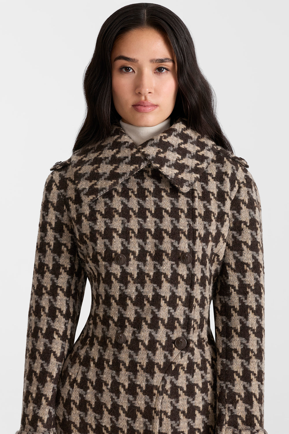 Mackage ELODIE-BHT fitted Houndstooth Patterned Wool coat-Coffee