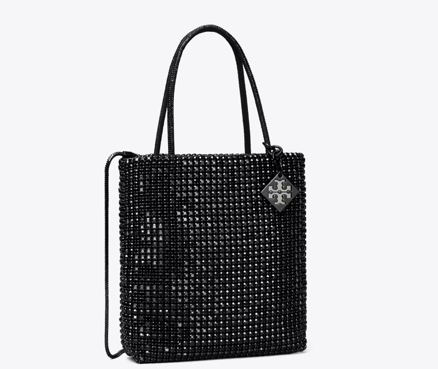 TORY BURCH NIGHT OWL CRYSTAL-EMBELLISHED MINI TOTE-BLACK