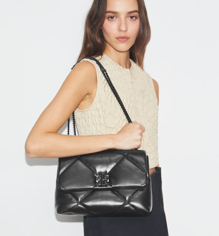TORY BURCH KIRA DIAMOND QUILT SHOULDER BAG - BLACK