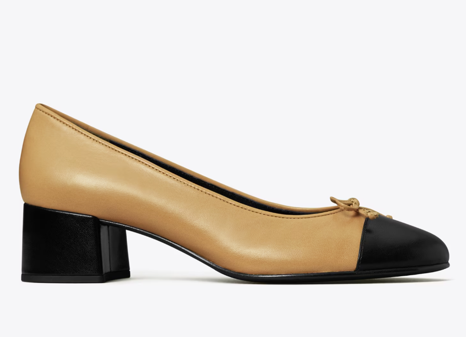 TORY BURCH CAP-TOE PUMP-Ginger Shortbread / Perfect Black