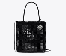 TORY BURCH NIGHT OWL CRYSTAL-EMBELLISHED MINI TOTE BAG  -  BLACK
