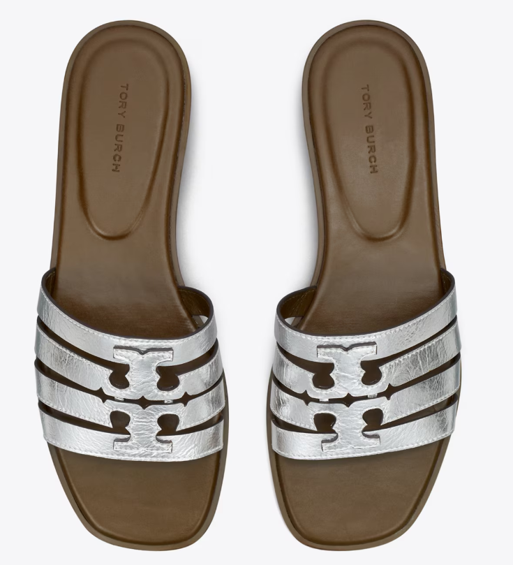 TORY BURCH INES SLIDE-Color Silver / Wild Mushroom