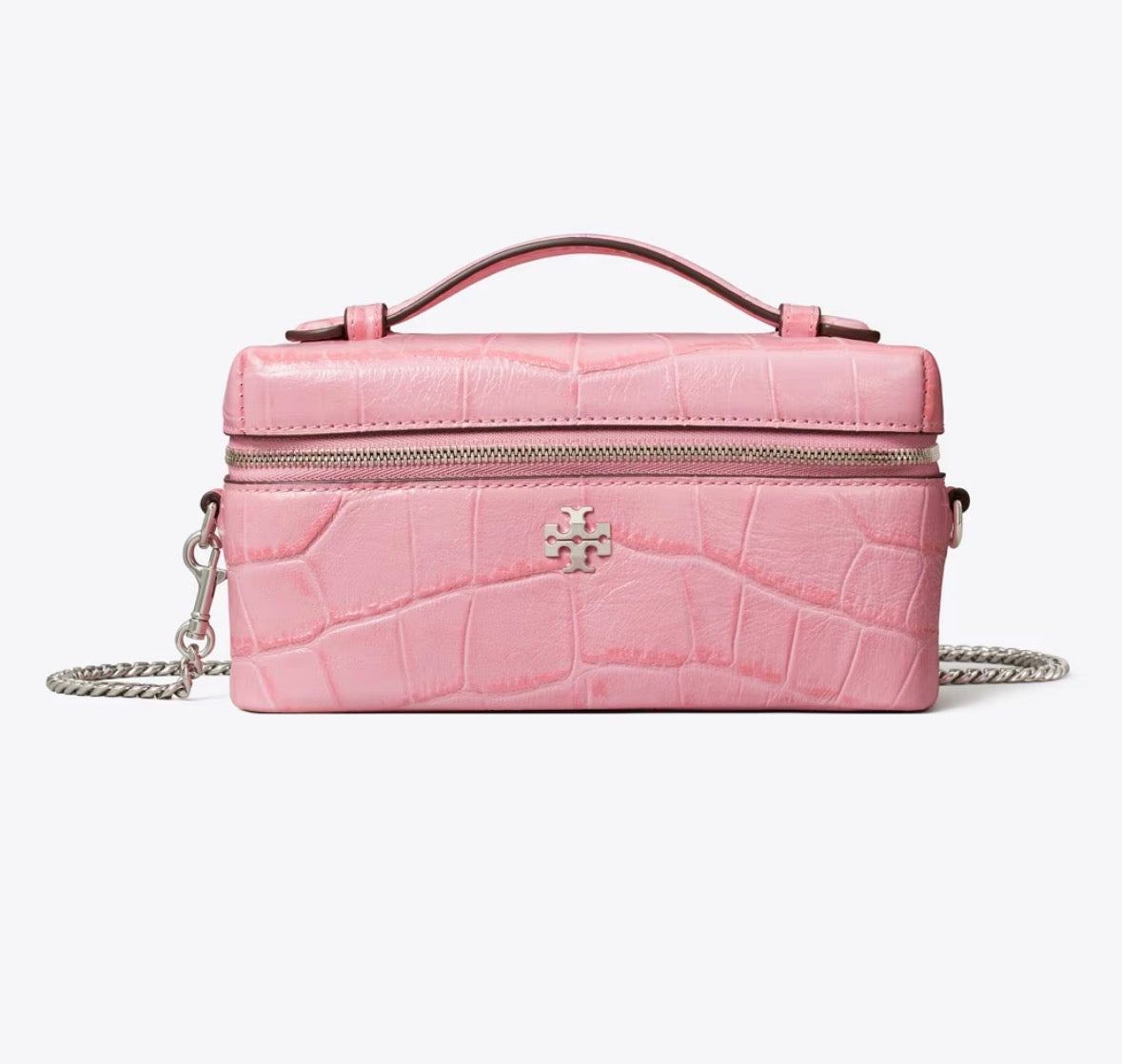 TORY BURCH CHARLIE CROC-EMBOSSED EAST-WEST VANITY CASE - Rose Sunset