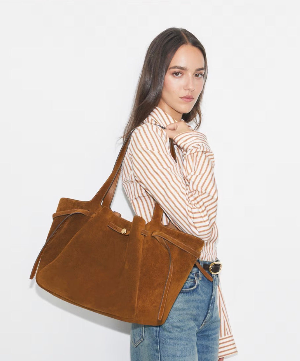 TORY BURCH ROMY SUEDE TOTE  - caramel