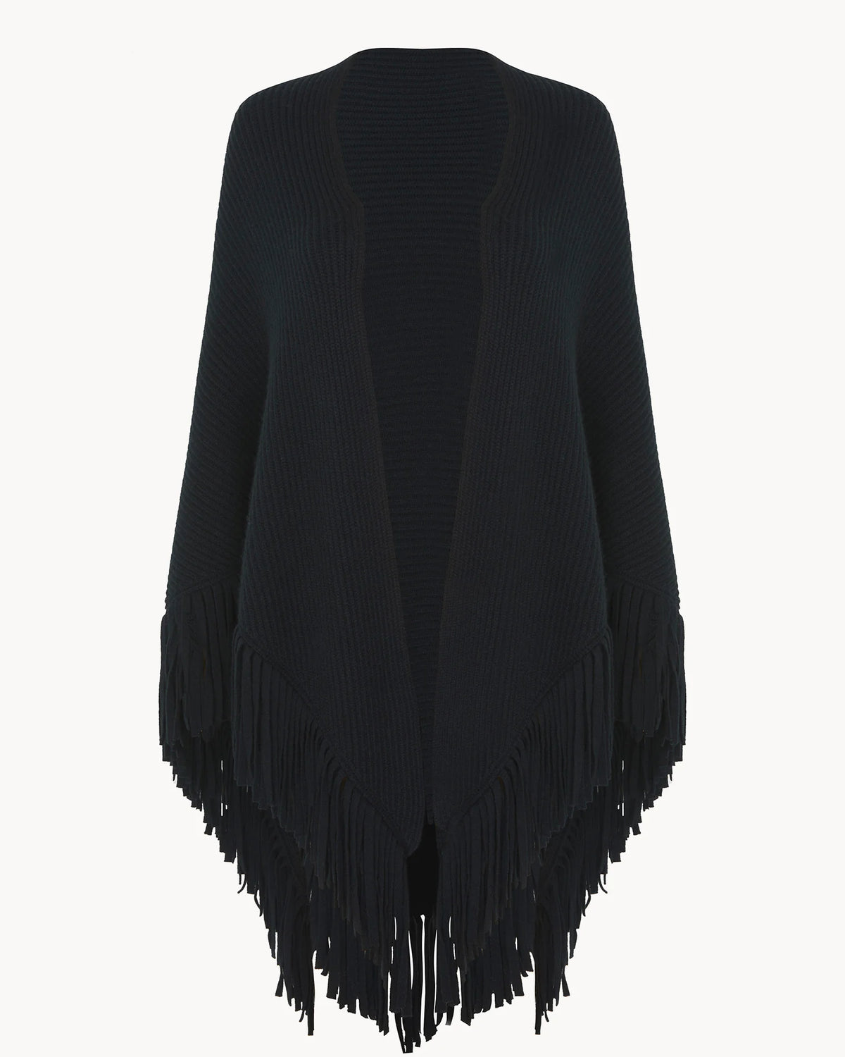Kujten  -  Cape Joy Cashmere Fringed Shawl Women, 6-threads  -   Black