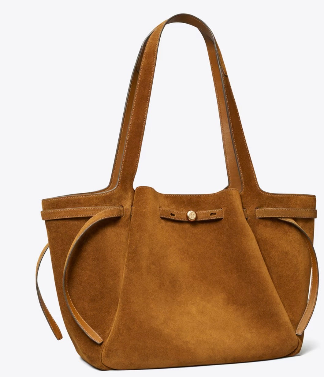 TORY BURCH ROMY SUEDE TOTE  - caramel