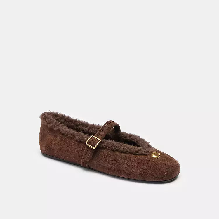 Coach Sculpted C Mary Jane In Shearling-Chocolate Brown