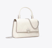 TORY BURCH MINI CHARLIE QUILTED TOP-HANDLE CROSSBODY - light cream