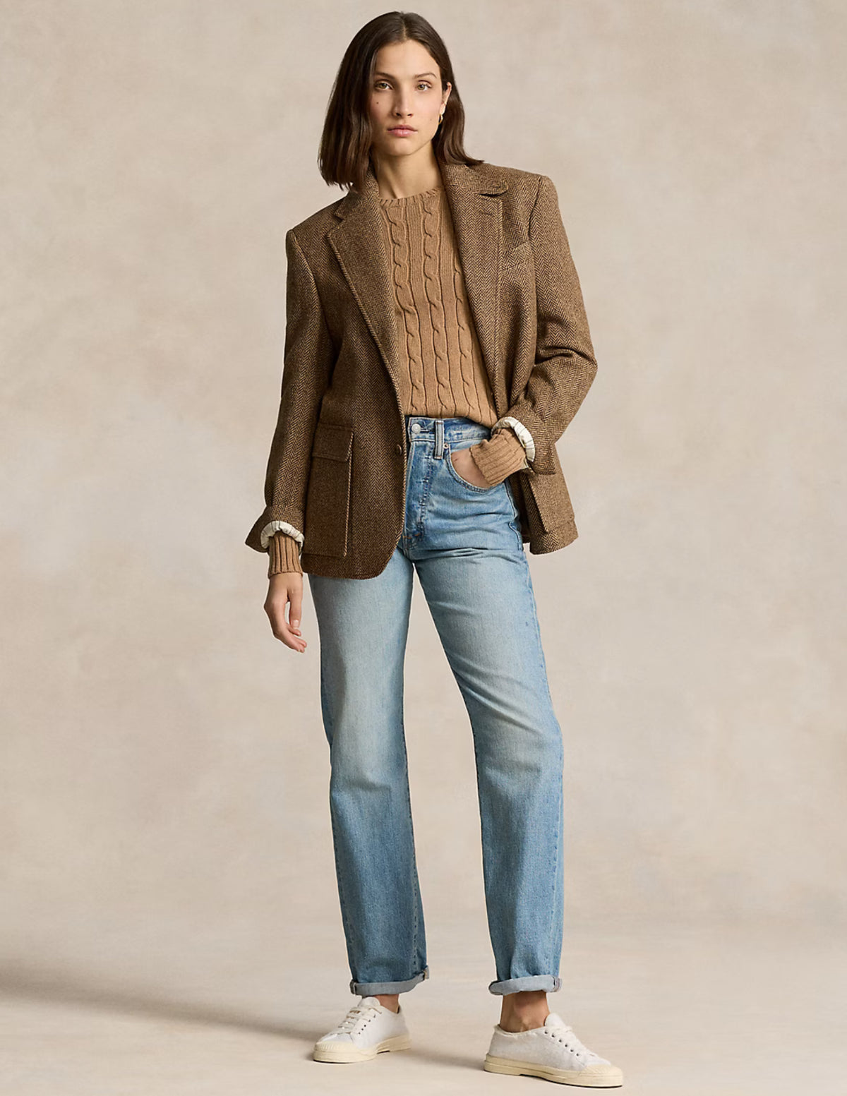 Ralph Lauren Cable-Knit Cotton Crewneck Sweater Camel- Hemen Teslimde