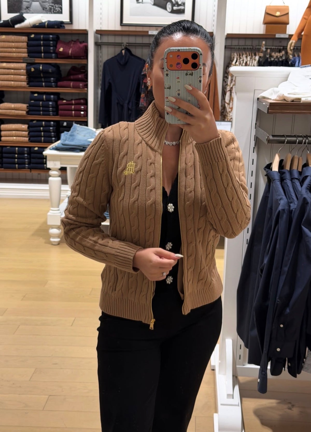Ralph Lauren Cable-Knit Full-Zip Mockneck Sweater