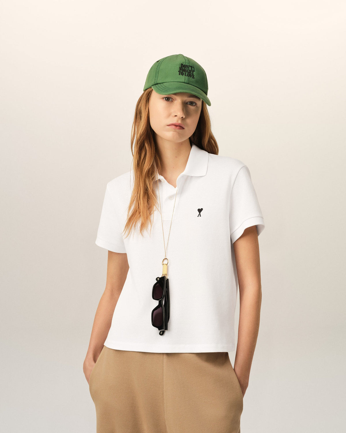 Ami Paris White cotton polo with Ami de Coeur  -  WHITE/BLACK