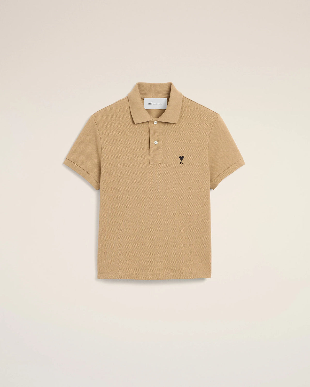 Ami Paris Beige cotton polo with Ami de Coeur  -  MASTIC BEIGE/BLACK