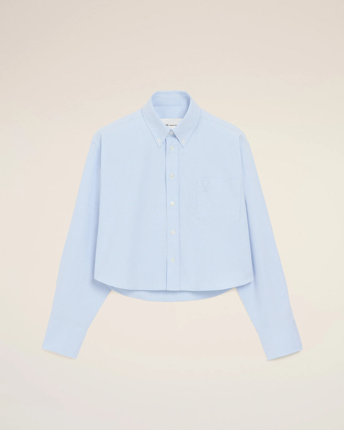 Ami Paris Blue cropped cotton shirt with embossed Ami de Coeur   -  SKY BLUE