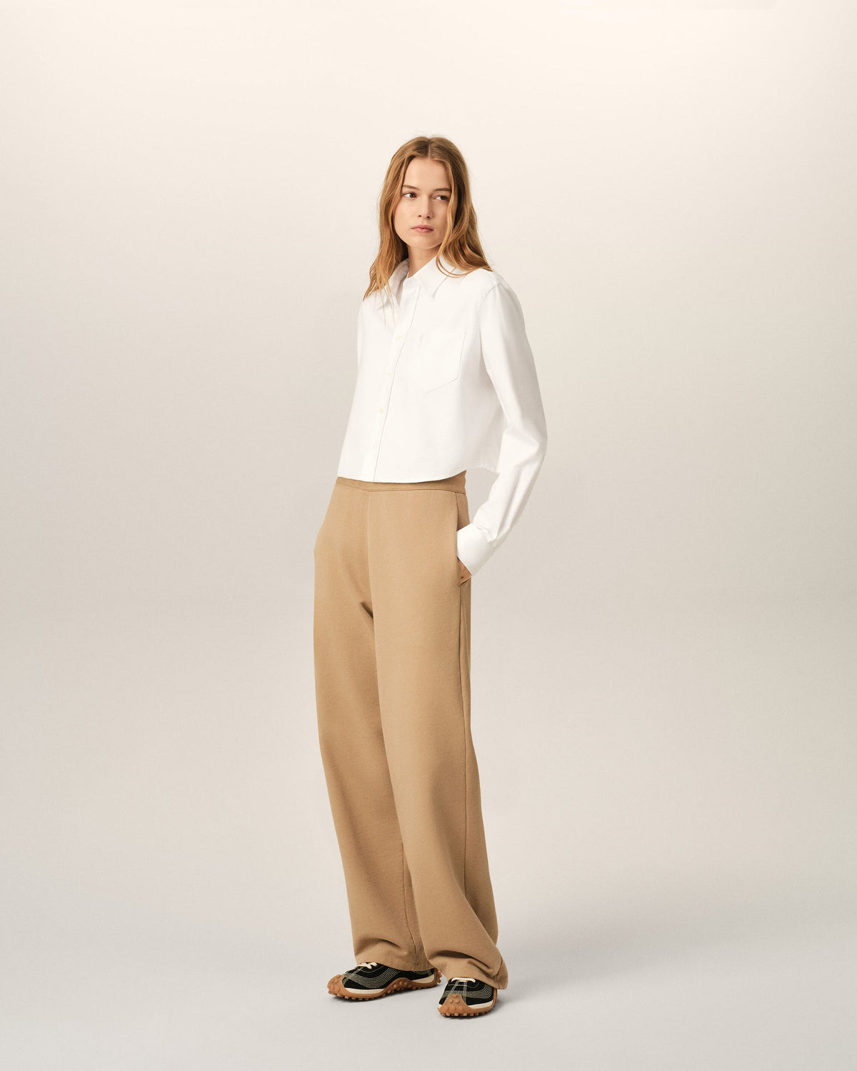 Ami Paris White cotton cropped shirt with embossed Ami de Coeur   -  NATURAL WHITE