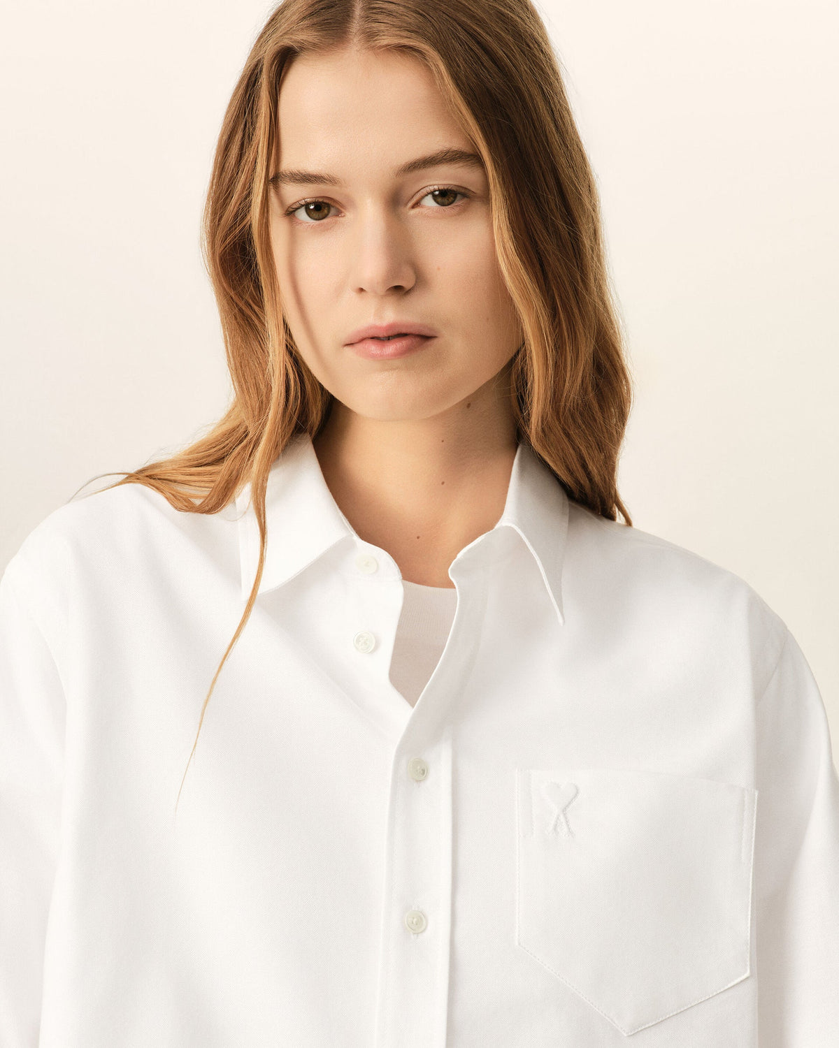 Ami Paris White cotton cropped shirt with embossed Ami de Coeur   -  NATURAL WHITE