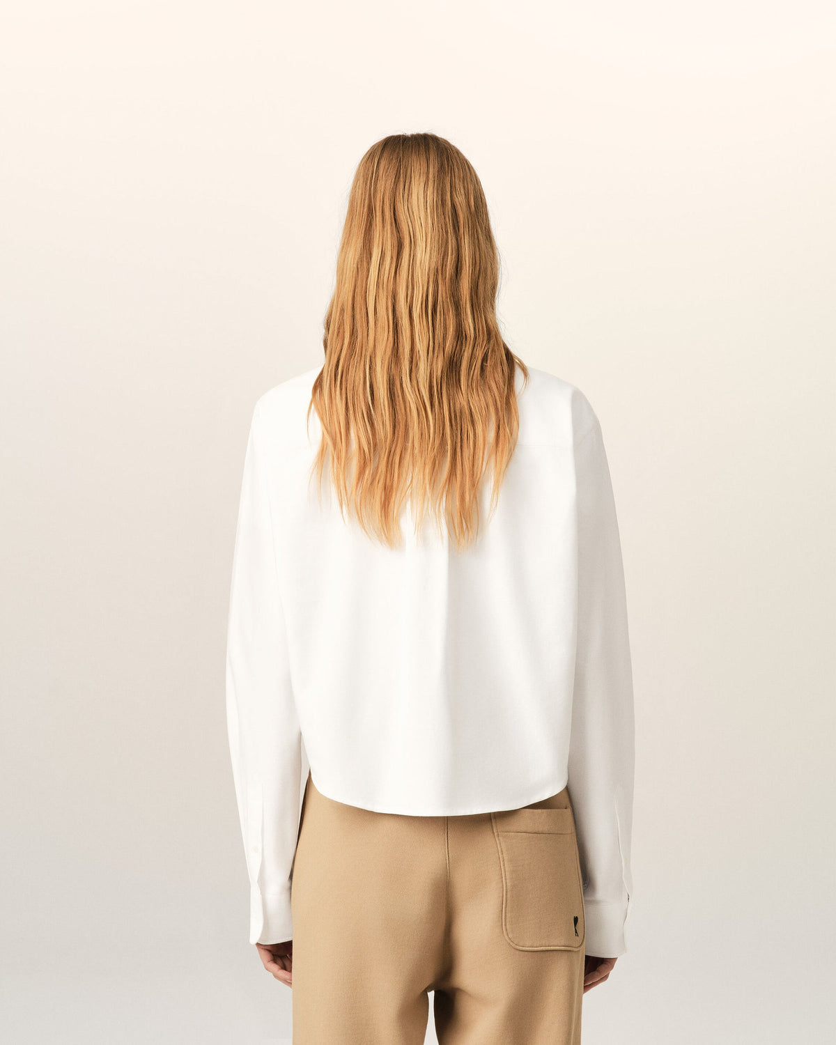 Ami Paris White cotton cropped shirt with embossed Ami de Coeur   -  NATURAL WHITE
