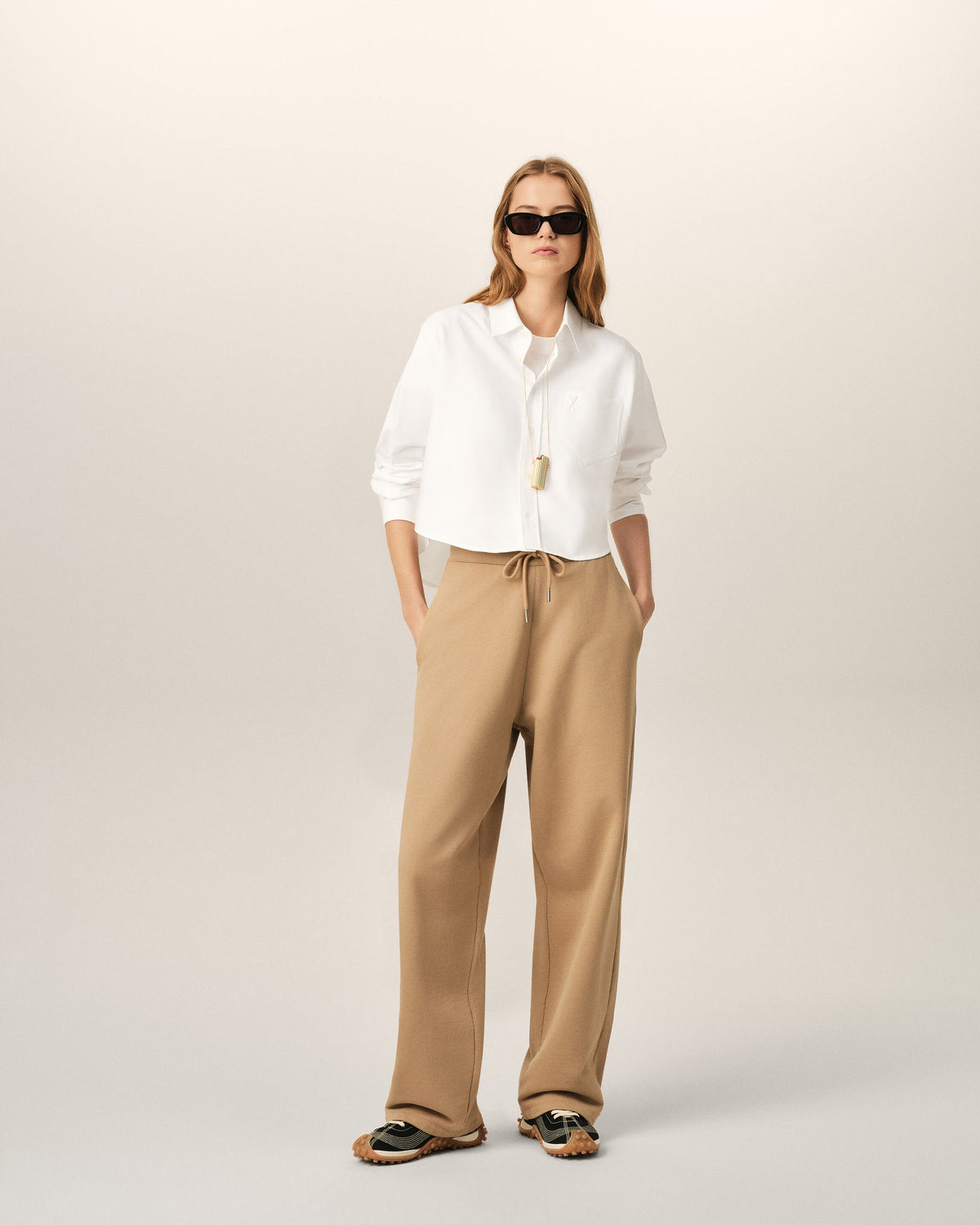 Ami Paris White cotton cropped shirt with embossed Ami de Coeur   -  NATURAL WHITE