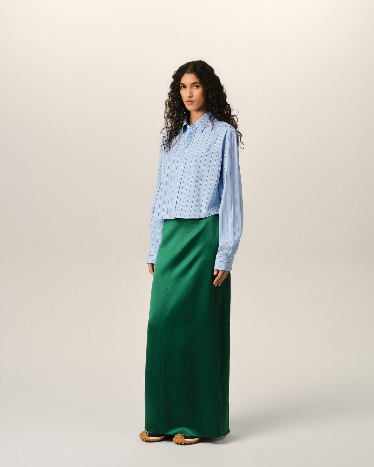 Ami Paris Blue striped cotton cropped shirt   -  CASHMERE BLUE/IVORY