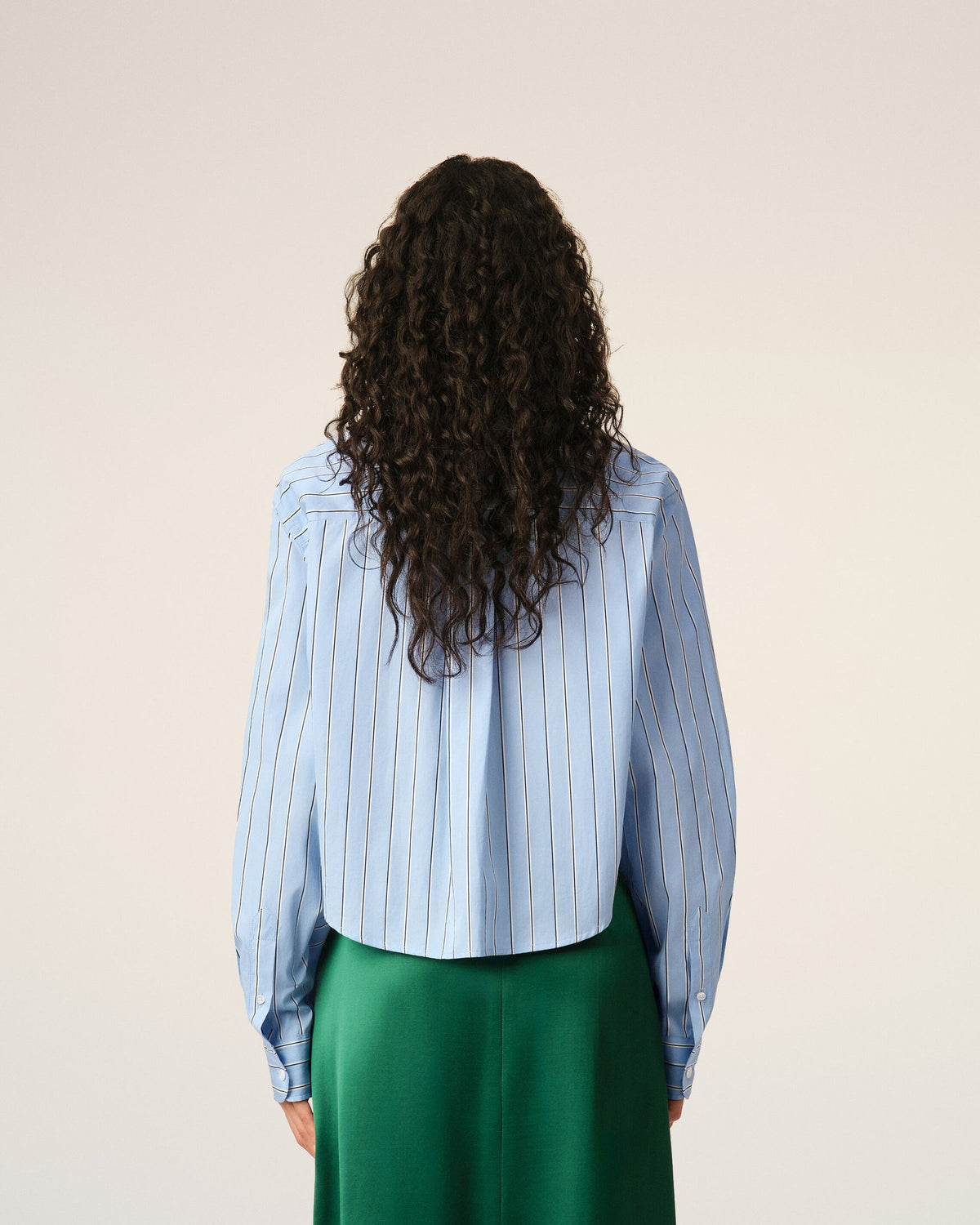 Ami Paris Blue striped cotton cropped shirt   -  CASHMERE BLUE/IVORY