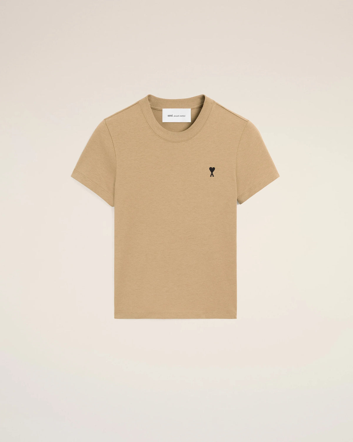 Ami Paris Beige cotton t-shirt with Ami de Coeur  -  MASTIC BEIGE/BLACK