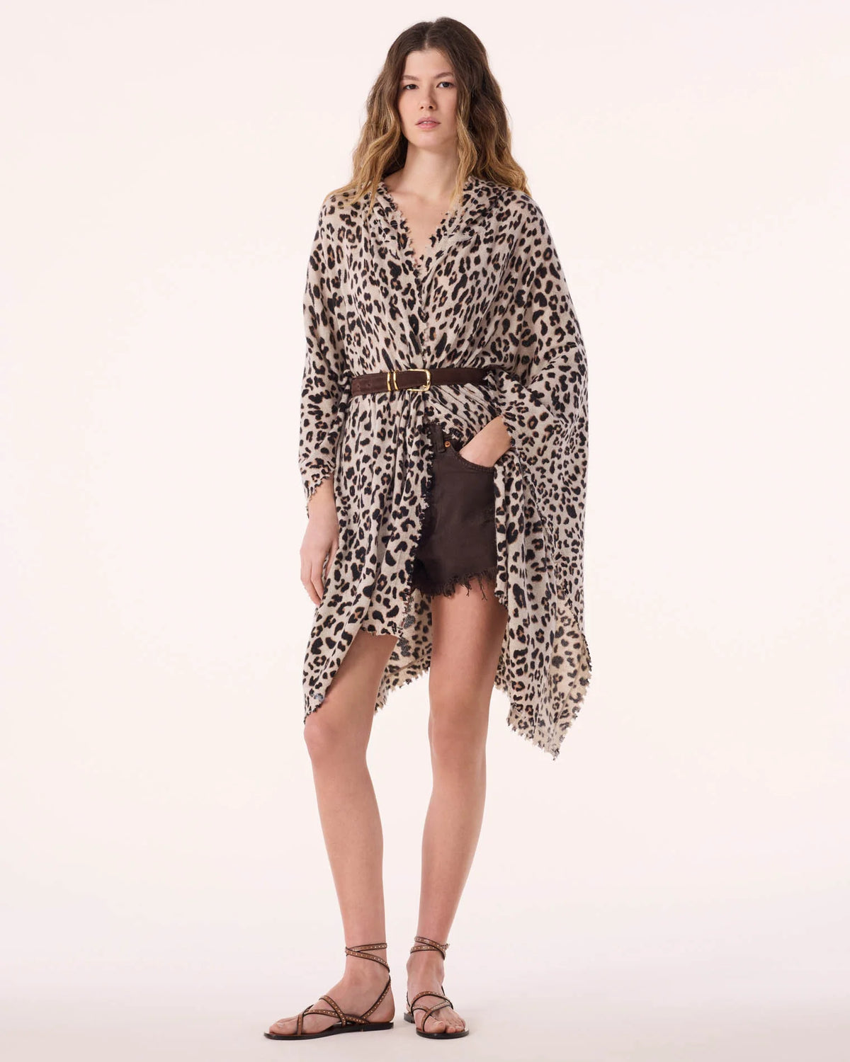 Kujten  -  Cape Maty Women Cashmere Cape, 2-threads   -  Leoprint Oats White