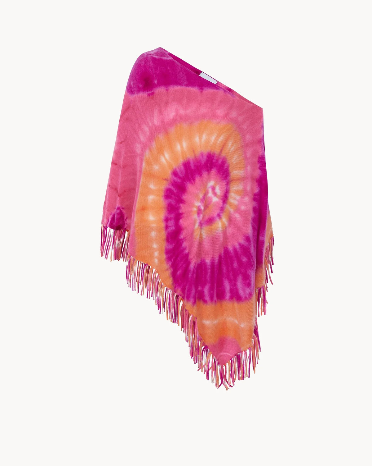 Kujten  -  Poncho Fanfan Sunny Tie & Dye Fringed Cashmere Poncho, 2-threads  -  Neon Pink
