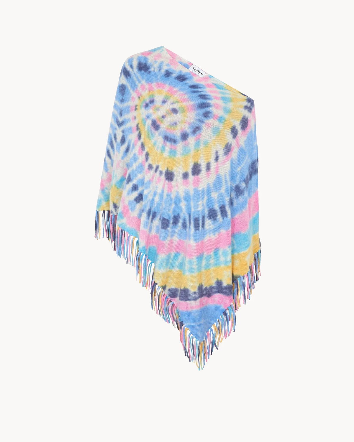Kujten  -  Poncho Fanfan Sunny Tie & Dye Fringed Cashmere Poncho, 2-threads  -  Rainbow Sky