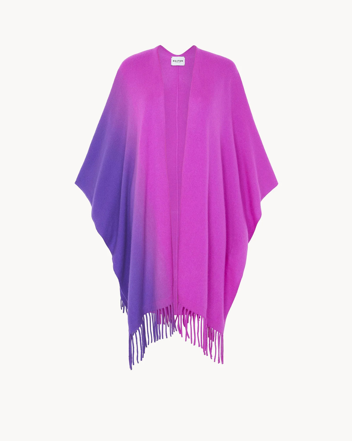 Kujten  -  Cape Aviva Fringes Dip Dye Women Fringed Cashmere Cape, 2-threads   -  Fluorescent Purple