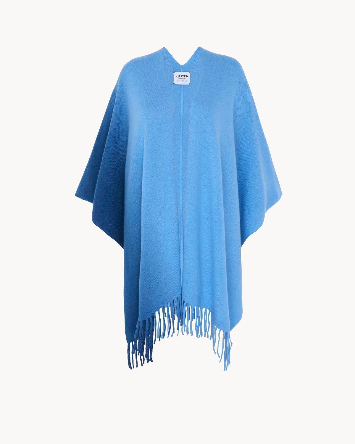 Kujten  -  Cape Aviva Dip Dye Women Fringed Cashmere Cape, 2-threads  -  Sea Blue