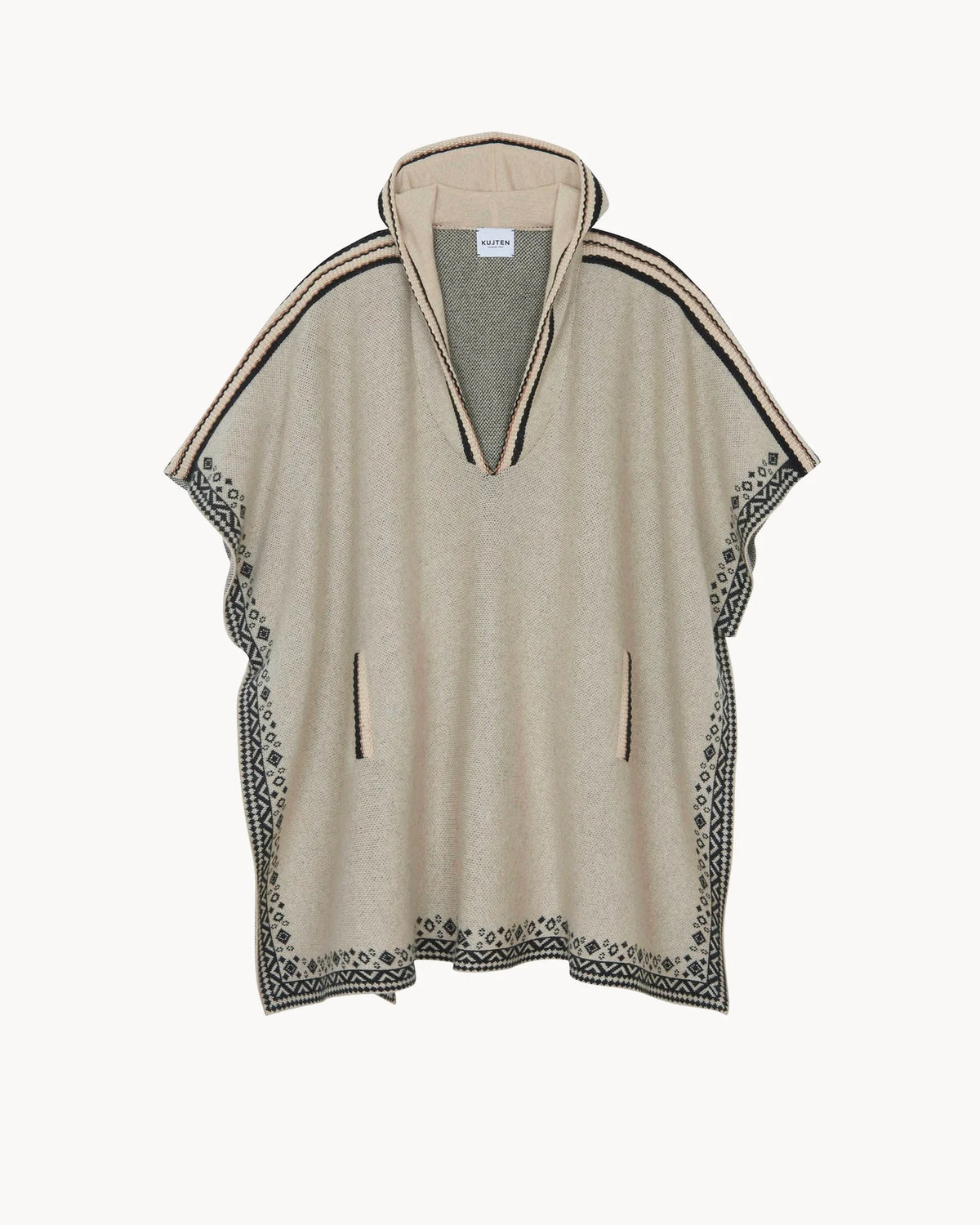 Kujten  -  Poncho Ines Jacquard Hooded Cashmere Poncho, 4-threads  -   Organic
