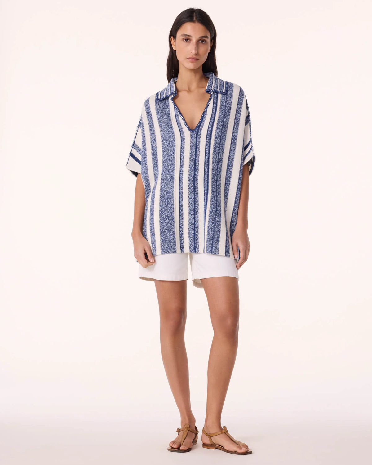 Kujten  -  Poncho Busara Striped Cashmere Poncho, 2-threads   -  Dark Blue Jeans
