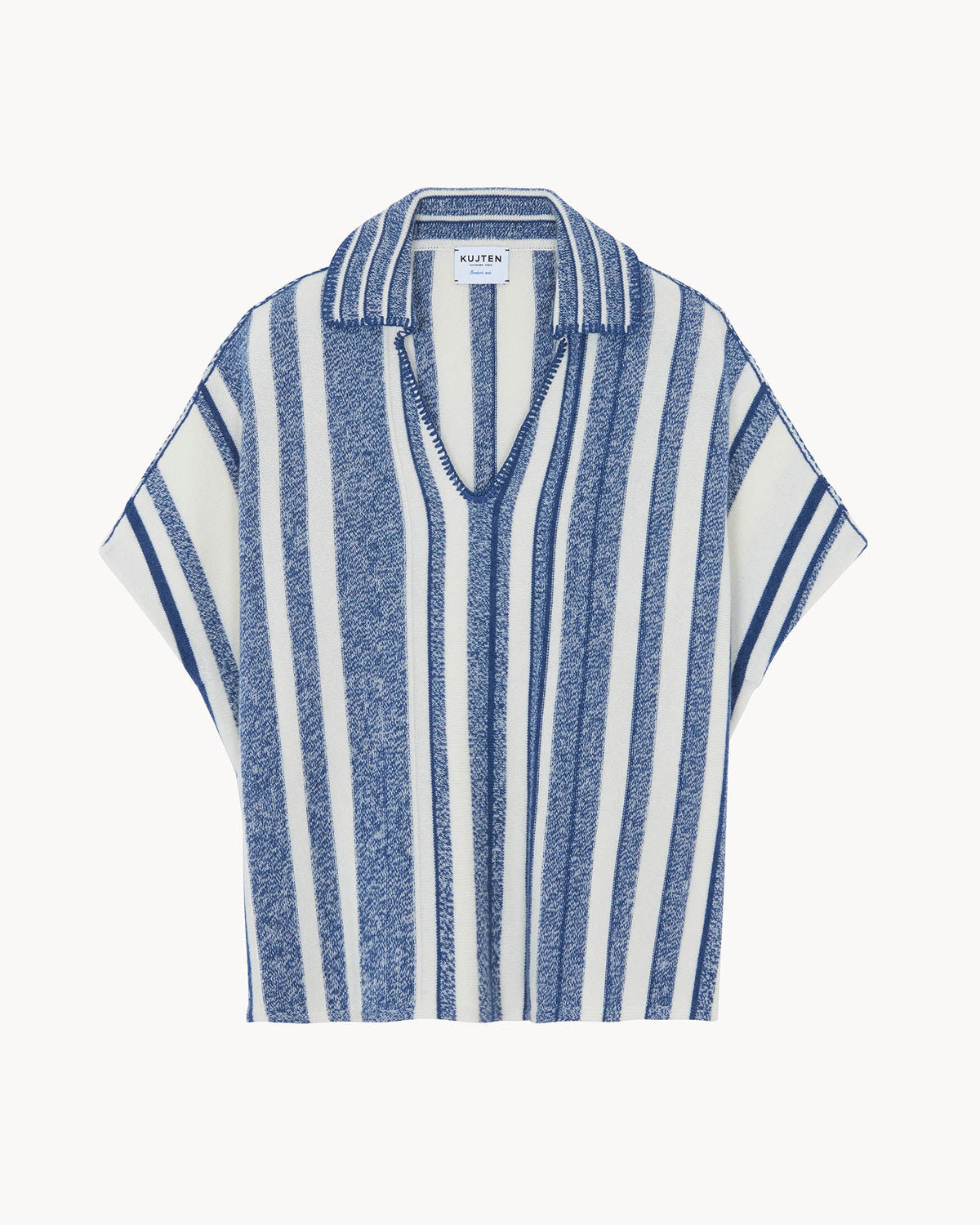 Kujten  -  Poncho Busara Striped Cashmere Poncho, 2-threads   -  Dark Blue Jeans