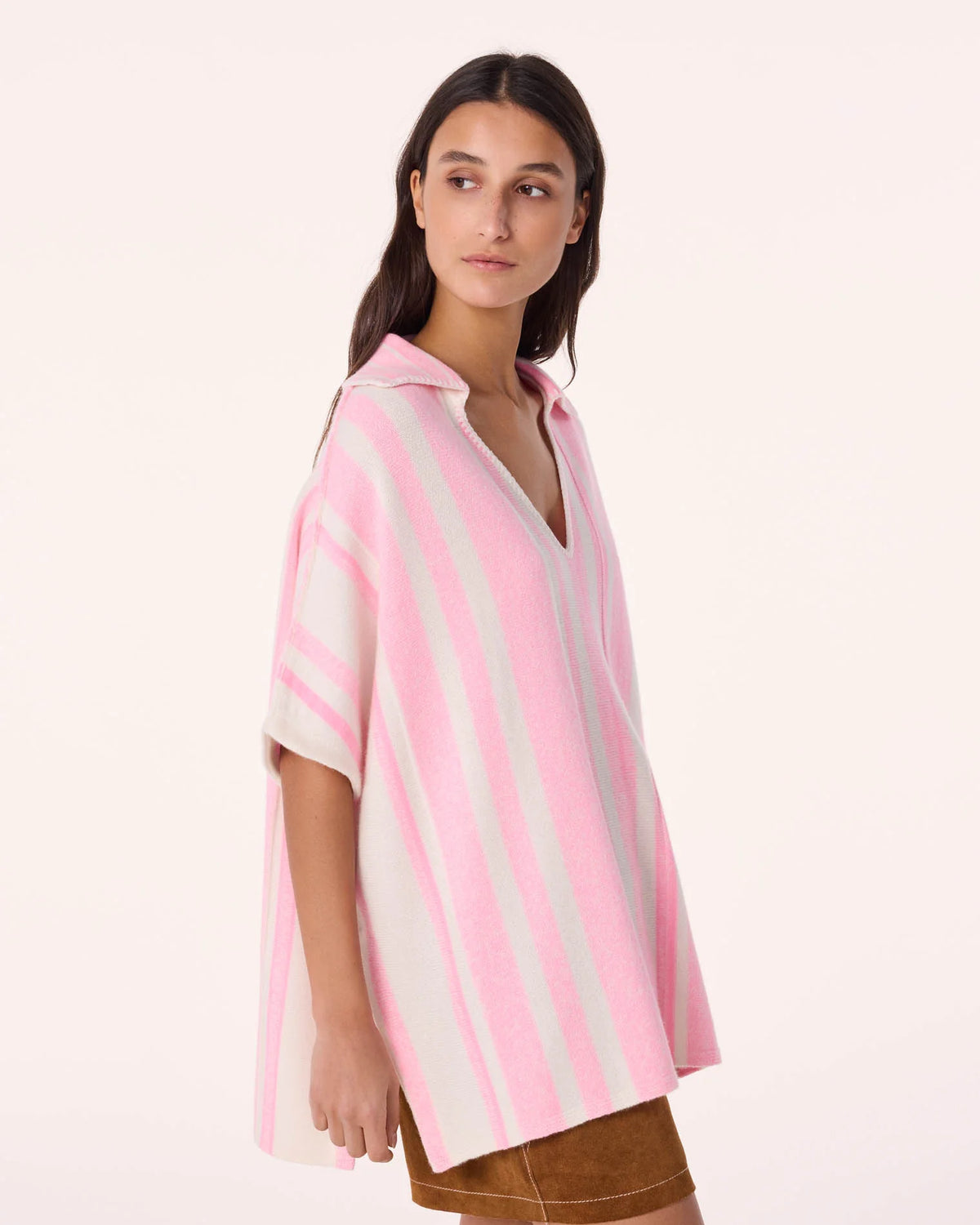 Kujten  -  Poncho Busara Striped Cashmere Poncho, 2-threads   -  Bubblegum Pink